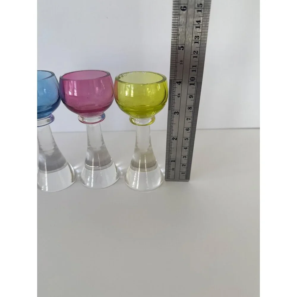 Vtg Liiquor Dessert Wine Shot Glasses Purple Blue Pink Yellow Set of 4